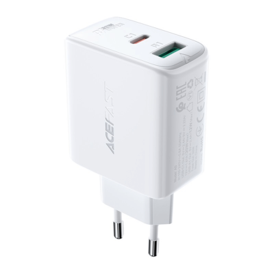 Tinklo įkroviklis Acefast A5 PD32W USB-C ir USB-A jungtys, balta