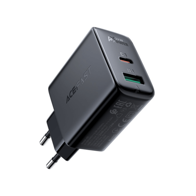 Tinklo įkroviklis Acefast A5 PD32W USB-C ir USB-A jungtys, juoda