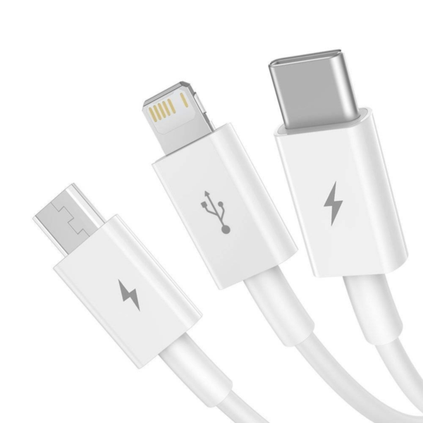 USB-A kabelis Baseus Superior microUSB, Lightning, Type-C 1.5m, balta
