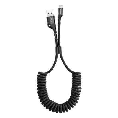 USB-A kabelis Baseus Fish eye Spring Lightning 1m, juoda
